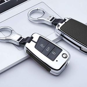 ontto Coque de cl&eacute; de Voiture Compatible avec VW Golf 7 MK7 T-ROC Skoda Superb Octavia Seat Leon Ibiza Cas pour t&eacute;l&eacute;commande de cl&eacute; Voiture en Alliage Protection de cl&eacute; avec Porte-cl&eacute;s-Argent Noir B (Ontto, neuf)