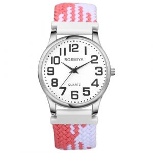 JewelryWe Montre Femme Bracelet Extensible: Montre Elastique Fantaisie Bracelet Corde Tress&eacute;e Analogique Quartz Gros Cadran Grands Chiffres Facile &agrave; Lire - Cadeau Femme Anniversaire F&ecirc;te des M&egrave;res (JewelryWe Bijoux, neuf)