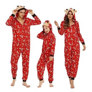 MUYOGRT Pyjama de Noël Famille Combinaison Pyjama Maison Chaud Jumpsuit Costume Famille Pyjama Impirmé de Noël Couple Ensemble Femme Homme Fille BéBé Garçon Printemps Automne Hiver (01, Enfant) (Xiabing EU, neuf)