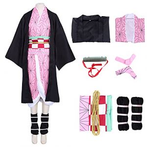 Alaiyaky Nezuko Costume de cosplay pour enfant Demon Slayer Nezuko Kimono Cosplay Costume d'Halloween Costume d'Anime Manteau pour adulte (140 cm, cosplay 2) (Airsharing, neuf)