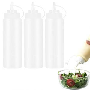 Lot de 3 bouteilles doseuses de 360 ml - Bouteilles &agrave; presser gradu&eacute;es - Distributeur de ketchup - Bouteille doseuse - Bouteille &agrave; sauce - R&eacute;cipient &agrave; vinaigrette - Bouteilles en plastique &agrave; remplir (HUIJIAM, neuf)