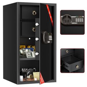 KABISAFE Coffre-fort pour la maison, coffre-fort avec serrure &agrave; combinaison et cl&eacute;, coffre-fort mural avec capteur lumineux et clavier num&eacute;rique pour dortoir, h&ocirc;tel, bureau, argent, documents, bijoux (KABISAFE FR, neuf)