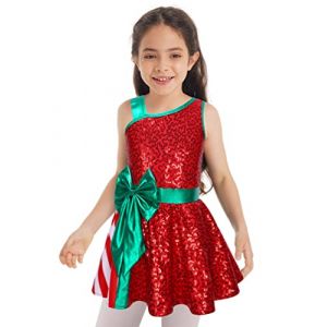 TiaoBug Enfant Fille D&eacute;guisement Elfe de No&euml;l Lutin Robe de M&egrave;re No&euml;l Tutu Paillette sans Manches &agrave; Rayure Costume Santa Claus Robe Danse Soir&eacute;e Performance 3-14 ans Rouge 11-12 ans (TB TRADING, neuf)