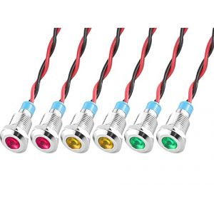 GUUZI Lot de 6 panneaux LED 12 V-24 V 8 mm - Voyant d'avertissement - Ampoules de direction (rouge/jaune/vert) (GUZI STORE, neuf)