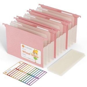EcoStach Dossiers Suspendus A4, en paille de bl&eacute;, organiseur de dossiers suspendus avec onglets et inserts pour bureau, maison et &eacute;cole (lot de 3, Rose) (EcoStash Direct, neuf)