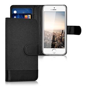 kwmobile Coque Portefeuille Compatible avec Apple iPhone SE (1.Gen 2016) / iPhone 5 / iPhone 5S - &Eacute;tui &agrave; Rabat Simili Cuir avec Compartiment Cartes - Anthracite-Noir (SX-Commerce, neuf)
