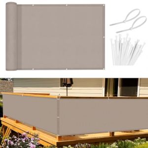 Sunnylaxx Brise Vue Balcon Taupe 90x600 cm, Cache Brise Balcon pour Jardin Exterior PES, avec Trous et Serre câbles, UV Résistant (QiangeEUDS, neuf)