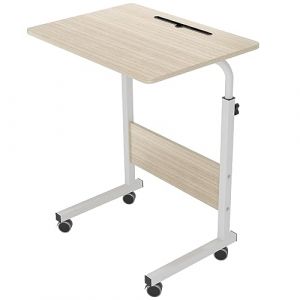 sogesfurniture Table Roulante de Lit Canapé pour Ordinateur Portable Hauteur Réglable, 60x40cm Table d'appoint Bout de canapé Mobile avec roulettes et Rainure de Tablette, Érable Blanc 05#3-60MP-BH (SogesGame EU, neuf)