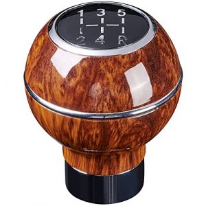 YPGNKEPLM Grain de bois rouge 5 vitesses manuel pommeau de levier de vitesse levier de vitesse manette de vitesse poign&eacute;e boule pi&egrave;ces automobiles remplacement en alliage d'aluminium Pommeau de levier (6356bhh, neuf)