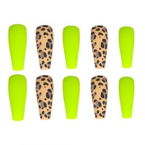 AMSLSIU 1 ensemble fran&ccedil;ais pointe presse sur ongles motif l&eacute;opard Extension givr&eacute; artificiel mat Fluorescent jaune pointes ballerine (compatriot, neuf)