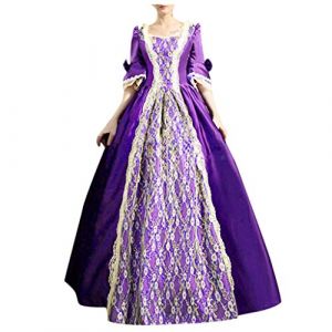 Routefuture Robe Medievale Femme Renaissance Robe Victorienne Robe Gothique Longue Deguisement M&eacute;Dieval Cosplay Medieval Vintage Jupe Retro Robe Soiree Dentelle (Violet,XL) (XIAOSUZHOUDD, neuf)