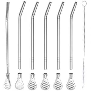 6 Pi&egrave;ces Pailles inox Cuill&egrave;re 2 en 1 Cuill&egrave;re &agrave; Paille R&eacute;utilisable Acier Inoxydable Pailles &agrave; Boire Cuill&egrave;re en M&eacute;tal Cuill&egrave;re &agrave; Cocktail Cocktail Agitateurs pour Smoothies Laits Frapp&eacute;s Cocktail (DINODANUBE TRADING, neuf)