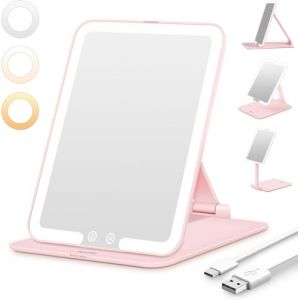 Auxmir Miroir Maquillage Lumineux avec 72 LED, 1500mAh USB Rechargeble, Miroir Super HD avec Écran Tactile, Miroir Coiffeuse LED avec 3 Couleurs de Lumière pour Voyage et Chambre, Rose (Auxmir Direct, neuf)