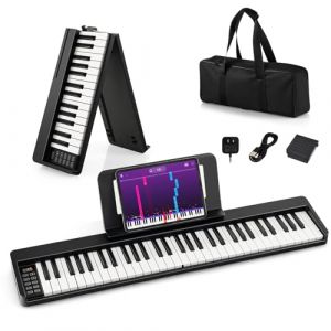 KOMFOTTEU Piano Num&eacute;rique 61 Touches, &Eacute;cran LED & Bluetooth, Clavier de Piano &Eacute;lectroniques Multifonctionnel, Piano Num&eacute;rique pliable pour Debutant, avec Sac de Piano (Komfort GmbH, neuf)