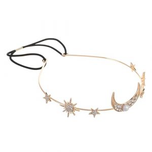 OATIPHO Serre T&ecirc;te Perle avec Motifs G&eacute;om&eacute;triques Bandeau Lune et &Eacute;toile Orn&eacute; de Croissant Dor&eacute; Accessoire de Coiffure &Eacute;lastique pour Mariage (Tsun Ki-sung, neuf)