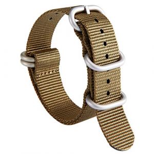 BINLUN Bracelet de Montre en Nylon G10 Balistique Militaire Remplacement Bracelet Montre Tissu pour Hommes Femmes 18mm 19mm 20mm 21mm 22mm 23mm 24mm(Kaki-Argent,21mm) (Prince Gera Flagship Store EU Store, neuf)