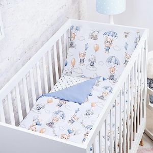Baby Safe Housse de Couette pour lit bébé 120 x 90 cm Housse de Couette pour lit bébé 100% Coton Biologique certifié Oeko-TEX draps Simples pour Enfants Parure de lit Ballon Bleu (Fischettistore, neuf)