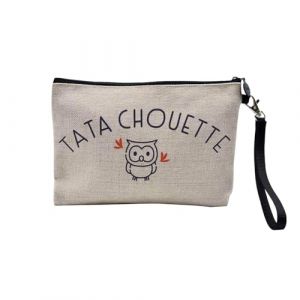Pochette en Lin - Tata Chouette Famille Mignon Animal - Trousse Maquillage en Toile Aspect Lin - Trousse de Toilette - 23,5 x15 cm (FabulousBOUTIK, neuf)