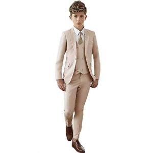 Costume &agrave; revers pour gar&ccedil;on, coupe ajust&eacute;e, blazer, gilet, pantalon, costume de f&ecirc;te pour gar&ccedil;ons, costume formel pour enfant, smoking de mariage, beige, 4 ans (Sunny2028, neuf)