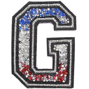 Écusson Patch Badge strass Brodé ecusson lettre alphabet thermocollant lettres en strass 8-10 cm G FRANCE couleurs Tricolore (B2SEE LTD avec TVA francaise et livraison LaPoste, neuf)