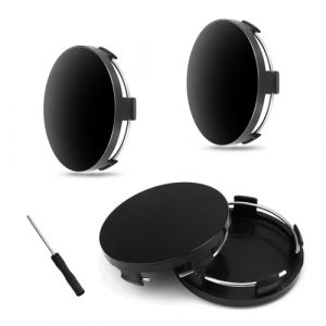 RHQFDM 4 Pièces Cache Moyeu 60mm Cache de Roue Centrale DIY Universel ABS Noir Centre de Jante Capuchons pour moyeu de Roue Surface Miroir Lisse avec Tournevis à Lame Plate (juzishangdian, neuf)