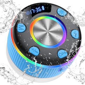 Enceinte Bluetooth Douche,Enceinte Bluetooth Portable avec HD Mic, haut-parleur &eacute;tanche IPX7 avec ventouse pour Salle de Bain, 360&deg; st&eacute;r&eacute;o, Lumi&egrave;re LED, Affichage de l'heure, Cadeaux de No&euml;l, Bleu (ALPHAMAZ LTD, neuf)