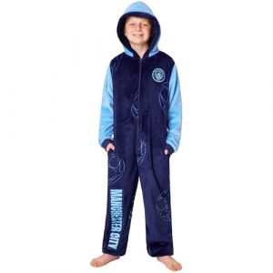 MANCHESTER CITY FC Pyjama Garcon et Ado 5-14 Ans, Combinaison Polaire Football, Grenouillere Enfant Noel, Cadeau pour Gamer (9-10 Ans, Bleu) (Get Trend., neuf)