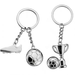 AIYVELU 2 Piece Metal Car Keychain,Porte-clé métal football argenté,Porte-clé créatif pendentif personnalisé,Accessoires de porte-clé,Décoration de voiture,Adultes et enfants (LJt3379, neuf)