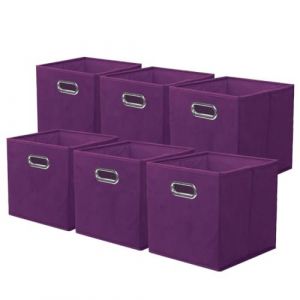 powerking boîte de rangement en tissu, ensemble de 6 tiroirs de boîte de rangement en tissu pliable avec poignée en métal pour armoire et jouets, Violet Foncé (PowerKing FR, neuf)