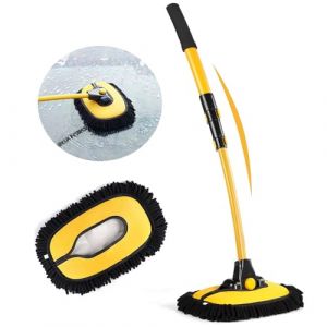 alouweekuky 21° Courbe Brosse Lavage Voiture Brosse Telescopique de Nettoyage, Balai Telescopique équipée d'une tête de Balai en Microfibre Douce, Adaptée pour Voitures, Caravanes, SUV, Camions (XIAOQ-EU, neuf)