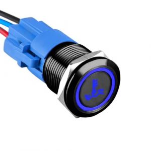 ETOPARS Noir Coque 19mm Interrupteur &agrave; Bouton Poussoir 12V 5A Interrupteur &agrave; Bascule Voiture Etanche M&eacute;tal Commutateur avec Prise de Fil Bleu Lumi&egrave;re Temp&eacute;rature de l'eau (Etocars, neuf)