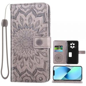 Auotu Cuir with Protection de la caméra PU Coque Flip Bookstyle Magnétique Housse Étui Cover Case pour DOOGEE V40 Pro Smartphone (Gris with Fleurs Pattern) (Auotu, neuf)