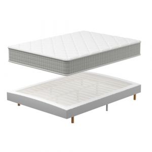 TEENO Ensemble Sommier et Matelas 140x190 cm, Lit 2 Personnes Complet avec Sommier Tapissier et Matelas Memoire de Forme, Confort, Respirant (Matelas 140x190x22+Sommier) (LXMENG, neuf)
