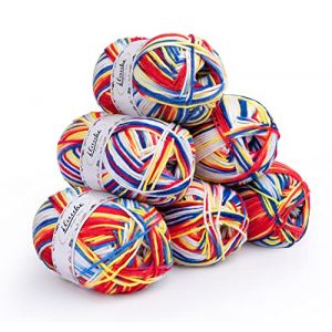 Pelote de Laine Dégradée,ilauke 6 * 50g Laine à Tricoter en Acrylique Multicolore avec Sac de Rangement Réutilisable Bleu Royal,Crochet de Fil à Tricoter pour Arts Faits à la Main (Jaune,Rouge,Bleu) (MiGE shop, neuf)