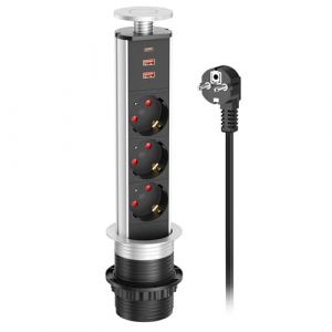 Ulthos multiprise escamotable USB C PD20W, Prise de Table escamotable 3 Prises avec USB, Prise encastrable escamotable pour Table, Bureau, Cuisine, Atelier, diam&egrave;tre 60 mm, 4000 W/16 A (shanghaiziyueshangmaoyouxiangongsi, neuf)