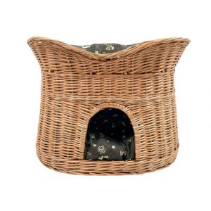 Panier pour chat pour dormir - Niche d'intérieur pour chat - Taille L : 60 cm ovale - Niche pour chat en osier - Chiens à deux étages - Lit pour chat avec coussins lavables marron foncé - Couleur du (Damian-Wiklina, neuf)