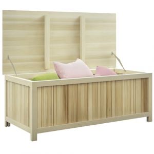 Outsunny Coffre de rangement jardin 172L, malle de rangement avec vérins, pour extérieur, en bois massif, 120 x 55 x 45 cm, effet bois naturel (Aosom FR, neuf)