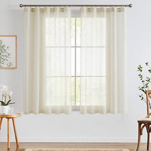 TOPICK Lot de 2 140L X 175H (cm) Rideau Voilage Rideau Aspect Lin Semi-Transparent Rideau Fenetre Marron Léger Rideaux Brise-Bise Décorations d'Intérieur Élégant Salon Chambre Balcon Baie (Audrey Home Fashion, neuf)