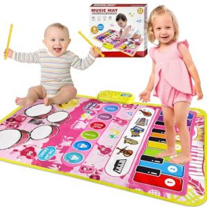 TOFFCAEA Tapis de musique, tapis de piano, tambour de jazz, jouet pour bébé, tapis de piano, piano, jouet d'anniversaire pour fille et garçon à partir de 1, 2, 3, 4 ans, enfant (rose) (XPuing, neuf)