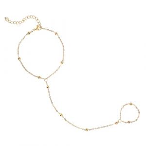 Mikovivi Bracelet &agrave; Anneau, Cha&icirc;ne de Main en Or Bracelet &agrave; Main R&eacute;glable Cha&icirc;ne de Bague de Doigt Acier Inoxydable Bijoux de Main &Eacute;l&eacute;gants Cadeau Tendance pour Femme (Style 1) (funysion, neuf)