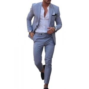 Oanviso Costume Homme 2 Pièces Manches Longues Costume d'affaires Classique de Couleur Unie Costume à Simple Boutonnage et Pantalon Ensemble Deux Pièces Confort Elégant Sets A Bleu Clair 3XL (Shopping tide, neuf)