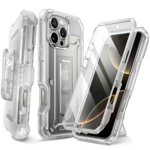 SUPCASE Coque pour iPhone 16 Pro avec Protecteur d'&eacute;cran Int&eacute;gr&eacute; (Unicorn Beetle Pro) [Support Repliable & Clip Ceinture] [Protection Militaire] Antichoc Int&eacute;grale pour iPhone 16 Pro 6,3", Transparent (SUPCASE & i-Blason Store, neuf)