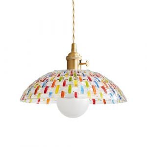 XIRYTU-H Lampe &agrave; Suspension en Verre Mosa&iuml;que Color&eacute; avec Douille Dor&eacute;e Vintage, Hauteur R&eacute;glable, Lampe Suspendue de Plafond E27 pour &Icirc;lot de Cuisine Salle &agrave; Manger Chambre (30CM) (WangyeGB, neuf)