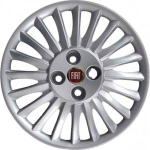 Kit de 4 enjoliveurs adaptables - pour FIAT GRANDE PUNTO modèle 2005 (LOGO ROUGE) - diamètre 15" - non d'origine (Rixto, neuf)