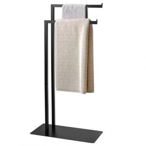 Porte-serviettes sur pied - Noir - Sans perçage - Pour salle de bain, salon, cuisine (Catalpa Blume, neuf)