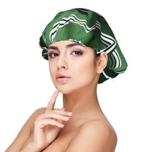SHuWeiD Bonnet de nuit classique en satin pour adulte avec imprim&eacute; ray&eacute; vert classique, bonnet de nuit en satin, bonnet de nuit de 33 cm, noir, taille unique (Shaoshuwei002, neuf)