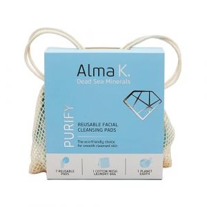 Alma K Lot de 8 tampons nettoyants réutilisables pour le visage – Tampons ronds lavables en coton pour le visage – Comprend 1 trousse de lavage – Produits de soins de la peau du visage – Tampons en (Swishpop, neuf)