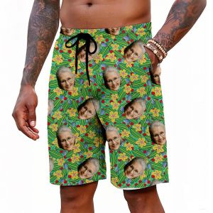 Shorts de Bain Personnalisée de Visage drôle de Photo Maillot de Bain Personnalisable Boxer de Bain Homme Slip de Bain hawaïenne Calecon de Bain Homme Petit ami Mari Cadeau (Custom Gift shop, neuf)