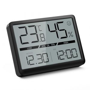 CHEREEKI Thermometre Interieur, Hygrometre Interieur, Thermometre Chambre Bebe avec Horloge, Moniteur de Temp&eacute;rature et d'Humidit&eacute; Digital pour Maison, Serre, Bureau, Cave (NDENGUE INTERIOARE, neuf)