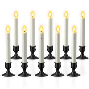 SoulBay Bougies LED avec Capteur Cr&eacute;pusculaire, Lot de 10 Fausse Bougies LED Conique Flamme Vacillante avec Bougeoirs, Bougie Electrique pour D&eacute;coration Chambre Chandelier Halloween Noel Anniversaire (SoulBay-EU, neuf)
